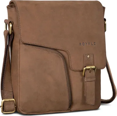 Produktbild von ROYALZ "Denver" Moderne Vintage Umhängetasche Herren klein Leder - kleine Schultertasche aus Echtleder für Alltag Freizeit Ausflüge - Ledertasche zum Umhängen