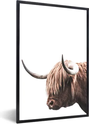 Produktbild von MuchoWow® MuchoWow® Gerahmtes Poster Schottisches Hochlandrind - Tiere - Weiß 40x60 cm - Poster mit zchwarzem Bilderrahmen - Papierdruck - Wandbilder