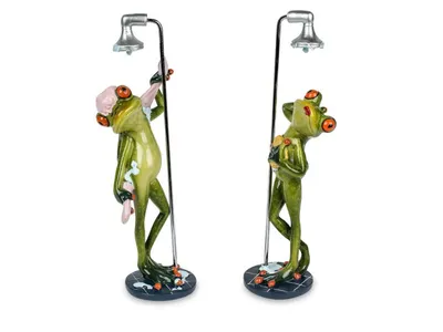 Produktbild von Deko-Figur Frosch in Dusche hellgrün 23cm glänzend Kunststein