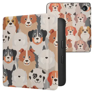 Produktbild von kwmobile Schutzhülle für Kobo Libra 2 Hülle - eReader Flip Case mit Auto Sleep Funktion - Viele Hunde mit Weiß Hellbraun Grau