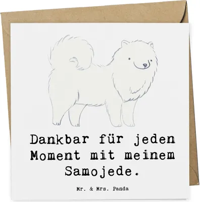 Produktbild von Mr. & Mrs. Panda Grußkarte Samojede Moment - Weiß - Geschenk, Glückwunschkarte, Samojedenspitz, anlasskarte, Samojedenhund, doppelkarte, Klappkarte, faltkarte