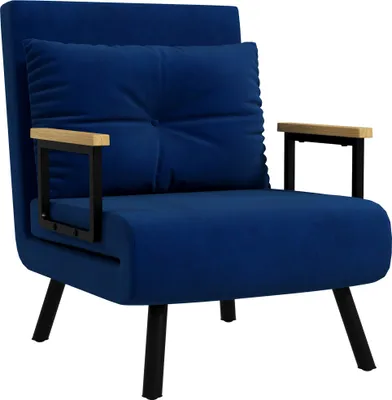 Produktbild von HOMCOM Schlafsofa mit 5-fach verstellbarer Rückenlehne, Klappbares Schlafsofa mit Kissen fürs Wohnzimmer, aus gepolstertem Stoff und Holz, Blau