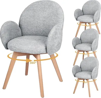 Imagen del producto de Sillas de comedor giratorias con reposabrazos y patas de madera, juego de 4 unidades, color gris
