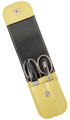 Produktbild von 3-teiliges Solingen Maniküre Set mit Leder Etui, Nagelschere, Feile, Pinzette, Germany Gelb