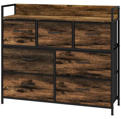 Obrázok produktu pre Komoda s zásuvkami potiahnutými látkou a oceľovým rámom | Farba: hnedá a čierna | Rozmery: 98 x 29 x 85 cm