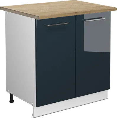 Produktbild von Spülenunterschrank Vicco Fame-Line Dunkelblau Hochglanz 80 cm mit Regal, AP Eiche, Model 49582