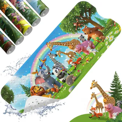 Obrázok produktu pre Protisklzová podložka do vane pre deti, 100x40 cm, odolná proti plesniam, bez BPA, vhodná na pranie v práčke, motív dúhy