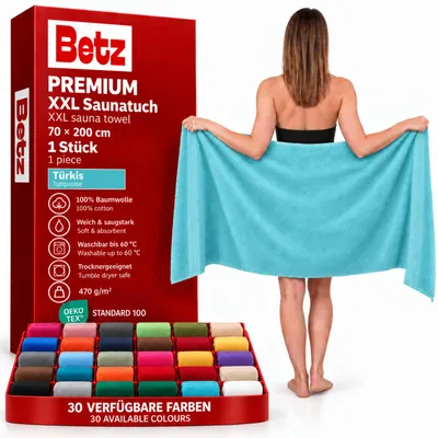 Image de Betz Serviette à Sauna Premium Drap de Bain 100% Coton 70 x 200cm Couleur Turquois