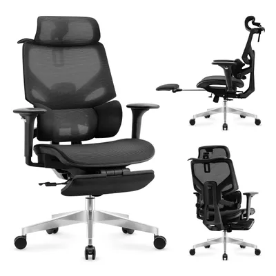 Zdjęcie produktu dla Mark Adler Expert 8.7 Ergonomiczne krzesło biurowe czarna siatka, podłokietniki 4D, regulowane oparcie, zagłówek, podnóżek