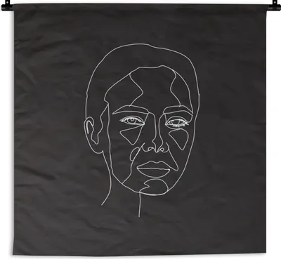 Produktbild von MuchoWow® Wandteppich Wandbehang Frau - Gesicht - Strichzeichnung 90x90 cm Tapisserie Dekoration Wandtuch - Wandaufhänger