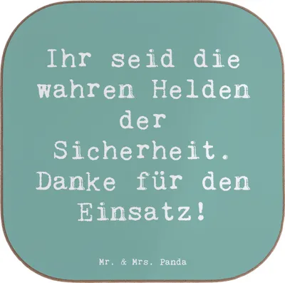Produktbild von Mr. & Mrs. Panda Holzuntersetzer Spruch Sicherheitsdienst Helden - Meeresbrise - Geschenk, Hingabe, Danke sagen, Aufmerksamkeit, Schutz, Untersetzer für Gläser, Bedanken
