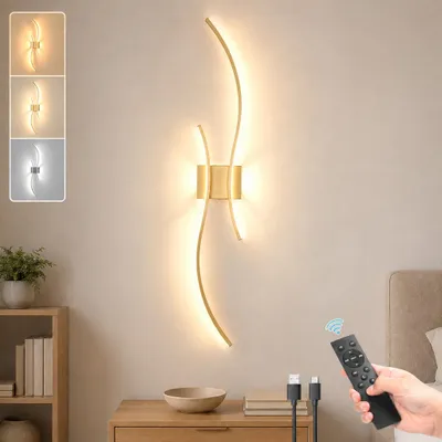 Image de Applique Murale Sans Fil 100cm 1pc - Sur Batterie Rechargeable USB-C Variable 3000K-6000K avec Télécommande Or pour Salon
