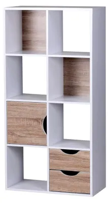 Produktbild von FineBuy Design Bücherregal MASSA Modern Holz Weiß mit Türen Sonoma Eiche Ablagefächer freistehend wählbare Größe