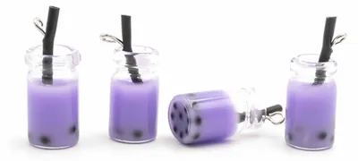 Produktbild von Vintageparts Bubble Tea Glas Anhänger Resin bunt 25x10 mm, 4 Stück