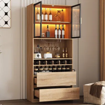 Produktbild von Badezimmerschrank,Spirituosenschrank,Vitrine Vitrinenschrank mit Glastüren und Beleuchtung 180 CM