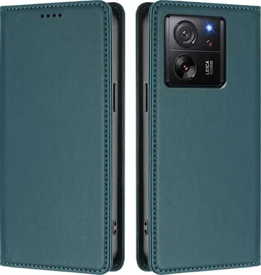 Produktbild von Handyhülle für Xiaomi 13T /Xiaomi 13T Pro, Kunstleder Klapphülle Stoßfeste Magnetische Hülle mit Ständer Grün