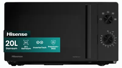Obrázok produktu pre Hisense H20MOBP1HI, Na pracovnú dosku, Sólo mikrovlnná rúra, 20 L, 700 W, Otočné, Čierna