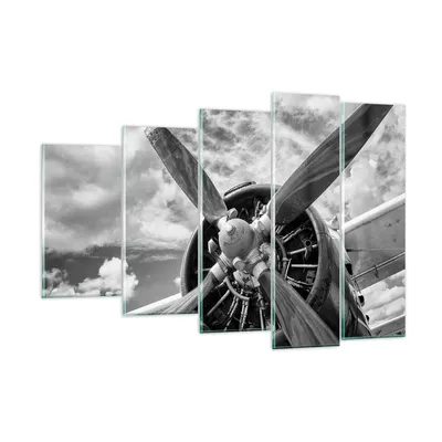 Produktbild von Bilder auf glas - 5 Teile - Motor Schwarzweiß Propeller - 150x100cm - Glasbilder - Wandbilder - Bilder - Wanddekoration aus Glas - Glas Bilder - Wandbild auf Glas - GEG150x100-4289