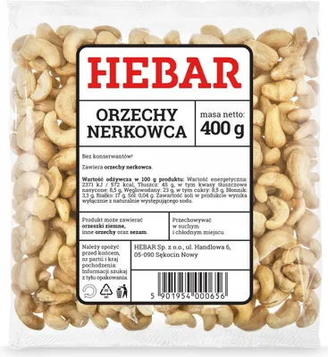 Produktbild von Cashewkerne 400 G - Ganze Kerne - Ungesalzen - Eiweißquelle - Ohne Zusätze - Natürlich
