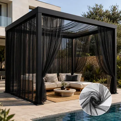 Produktbild von 2er Set Vorhänge Outdoor Voile Moskitonetz Insektenschutz Fliegengitter Gardinen für Balkon Pavillon Terrasse Hof, B160xH213cm, Schwarz