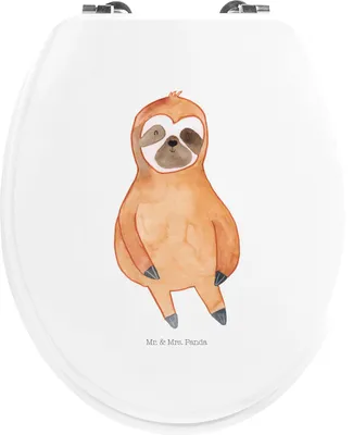 Produktbild von Mr. & Mrs. Panda WC Sitz Faultier Zufrieden - Weiß - Geschenk, Pause, Klo-Deckel, WC-Sitz, Toilettenbrille, Brille, Deko, Glück, Glücklich, holz