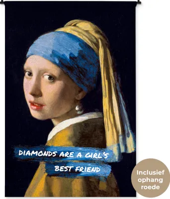 Produktbild von MuchoWow® Wandteppich Wandbehang Vermeer - Das Mädchen mit dem Perlenohrring - Zitat 120x180 cm Tapisserie Dekoration Wandtuch - Schlafzimmer - Dekorationen für das Haus