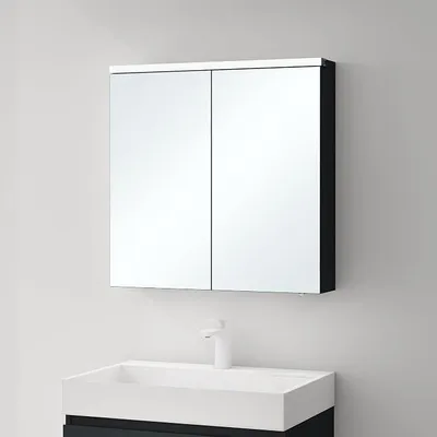 Image de Armoire de salle de bain avec éclairage LED, dimensions 70x15x70 cm. Meuble de salle de bain anthracite mat, meuble suspendu pour salle de bain, miroir de salle de bain, modèle Spiegelschrank-03