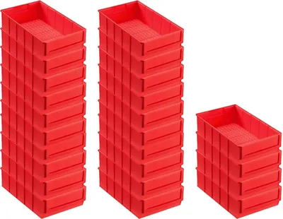 Produktbild von SuperSparSet 24x Rote Industriebox 300 B | HxBxT 8,1x18,3x30cm | 3,4 Liter | Sichtlagerkasten, Sortimentskasten, Sortimentsbox, Kleinteilebox
