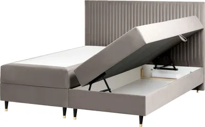 Produktbild von BELIANI Boxspringbett Taupe Samtstoff 180 x 200 cm mit Bettkasten Hochklappbar Hohes Kopfteil Matratzen Modern Glamour Schlafzimmer Möbel