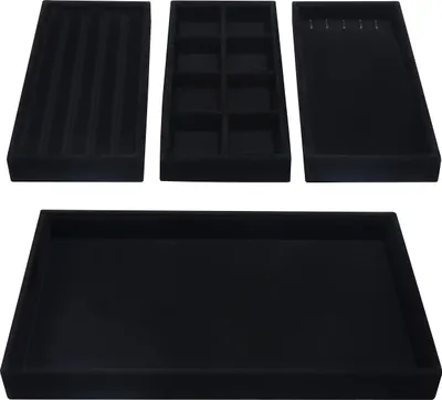 Produktbild von Belle Vous Schmuckaufbewahrung Schublade Schwarzer Schubladeneinsatz Schmuck (4er Pack) 35,3 x 24,2 cm Schmuck Aufbewahrungssystem - Abnehmbare