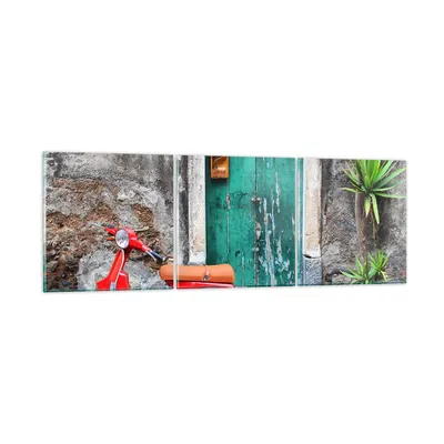 Produktbild von Bilder auf glas - Scooter transport italien retro - 90x30cm - Glasbilder - Wandbilder - Kunstdruck - zum Aufhängen bereit - Wanddekoration aus Glas - Glas Bilder - Wandbild auf Glas - GCA90x30-2571