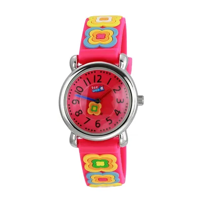 Produktbild von Tee-Wee Kinder Quarz Uhr Blumen 27mm Kautschuk Armband pink Analog D2UW365P