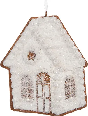 Produktbild von Clayre & Eef Weihnachtsanhänger Lebkuchenhaus 9x1x10 cm Weiß Kunststoff