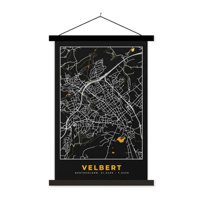 Produktbild von MuchoWow® Textilposter Karte - Velbert - Gold - Stadtplan - Deutschland 40x60 cm mit schwarzem Rahmen - Wanddekorationen