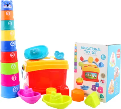 Produktbild von Babyspielzeug-Set 3-in-1: Sortierspielzeug + Bootchen + Pyramide