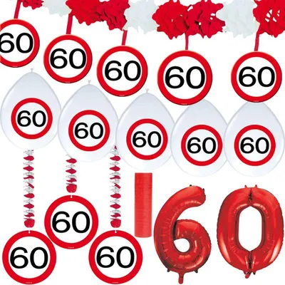Produktbild von 60. Geburtstag Verkehrsschild Party Deko Set rot weiß Mann Frau Partyset