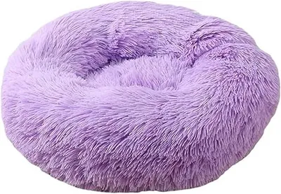 Produktbild von PolkaHome® Hundebett in Donut-Form, Plüsch-Katzenbett – Weiches Haustierbett für kleine Hunde und Katzen, maschinenwaschbar, lila