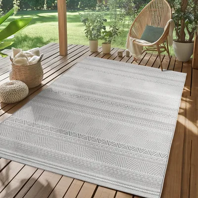 Obrázek produktu pro Outdoor Teppich Wetterfest, Küche, Balkon, Terrasse, Garten Wohnzimmer Esszimmer, Skandinavisches Boho Design, Größe: 160 x 230 cm, Farbe: Grau-3