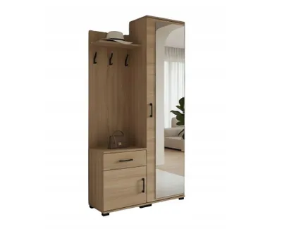 Produktbild von Garderobe ERYK mit Spiegel 40x90x190 cm – Moderne Flurgarderobe in Eiche Sonoma mit Kleiderhaken