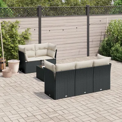 Produktbild von 6-tlg. Garten-Sofagarnitur - mit Kissen Schwarz Poly Rattan - Gartenmöbelset 3249085