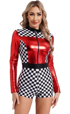 Obrázok produktu pre Dámsky kostým pretekára veľkosť 3XL - štíhly pretekársky overal s dlhými rukávmi a zipsom - karneval, večierky, maškarné, Halloween a cosplay