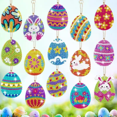 Produktbild von Diamond Painting Ostern Osterei Set 15 Stück Schlüsselanhänger Bastelset Kinder