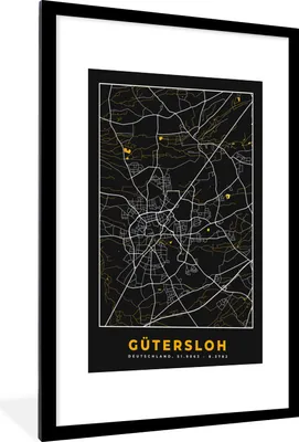 Produktbild von MuchoWow® Gerahmtes Poster Gütersloh - Deutschland - Karte - Stadtplan - Gold 60x90 cm - Poster mit Schwarzem Bilderrahmen Wandposter Rahmen Foto Bilder - Dekoration - Wandposter Wohnzimmer - Hochwertig