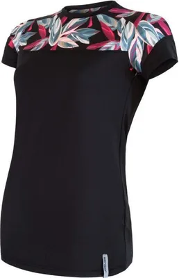Produktbild von T-Shirt Sensor Coolmax (Polyesterfasern) Impress – Damen kurzärmelig schwarz Blattmuster größe S 21100021-00
