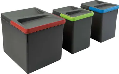 Image de Poubelles pour tiroir de cuisine Recycle, Hauteur 216, 1x12 litres + 2x6 litres, gris