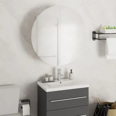 Produktbild von The Living Store Badezimmerschrank mit Rundem Spiegel & LED Weiß 47x47x17,5 cm