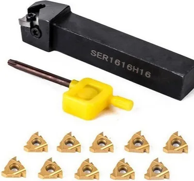 Produktbild von 10 Stück 16ER AG60 Messereinsatz + 1 Stück SER1616H16 CNC Drehmaschine Drehwerkzeughalter + 1 Stück Schraubenschlüssel