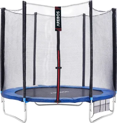 Zdjęcie produktu dla Trampolina ogrodowa AREBOS Ø244 cm | Z siatką, drabinką i wyściełanymi słupkami
