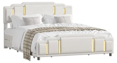 Produktbild von Polsterbett LED Doppelbett, mit 4 Schubladen und Lattenrost