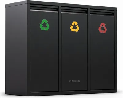 Image de Klarstein Ordnungshüter 3 Poubelle - Tri sélectif 45 L avec 3 bacs de 15 L, acier inoxydable, poubelle de cuisine, poubelle murale